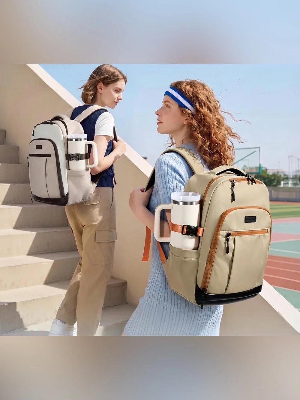 Beige and Tan Men's Backpack